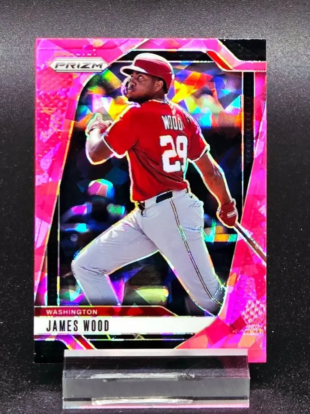 James Wood Prizm Pink Cracked Ice RC Washington Nationals Top Prospect